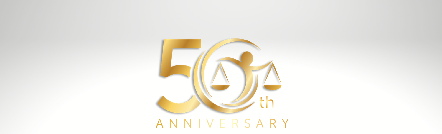 Grey vibe background 50th logo of figure with gold scales